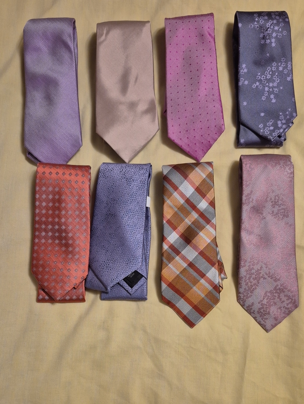 Calvin Klein Mixed Color Men's Tie Lot - Lavender, Pink, Peach, Orange, Plaid